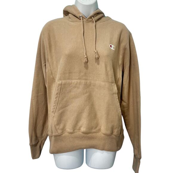 Vintage Champion Reverse Weave Tan Beige Khaki Hoodie Sweatshirt size S - Picture 1 of 7